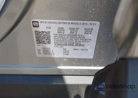 2025 Chevrolet Equinox Fwd Lt from USA, damaged, VIN 3GNAXHEG9SL263623